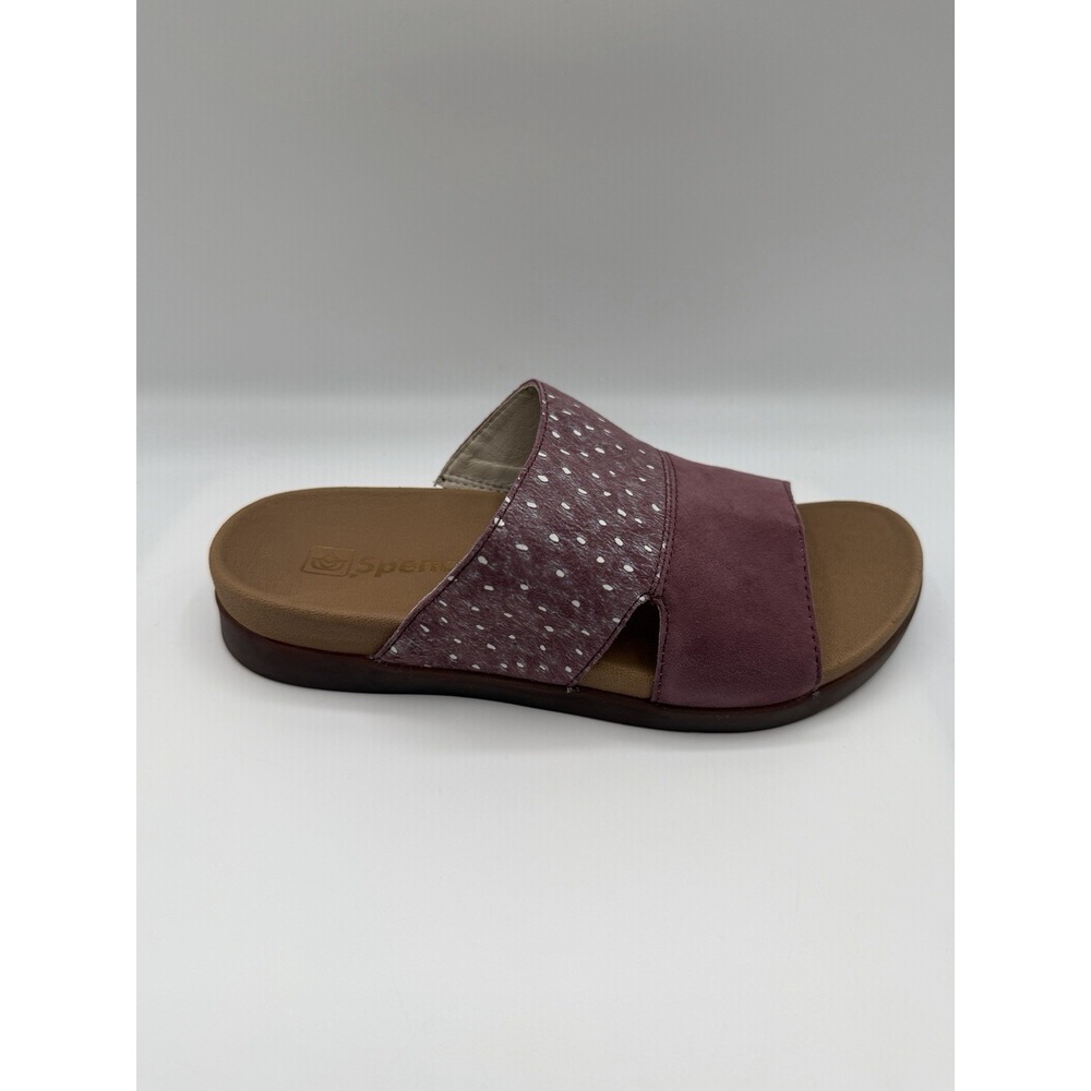 Spenco Dawn Slide Sandals Women's 5.5 D, Burg. Ostrich Print Leather, Orthotic